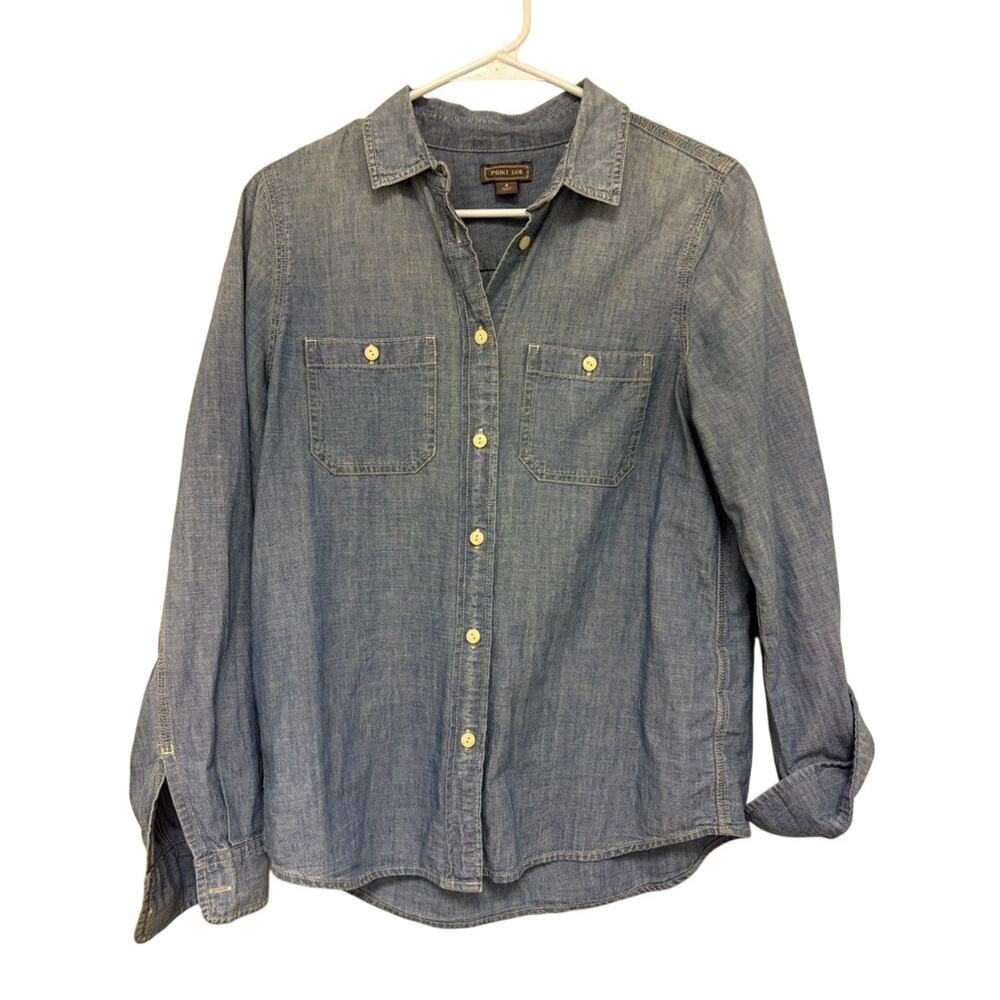 Point Sur 100% Cotton Chambray Denim Button Down Long Sleeve Shirt